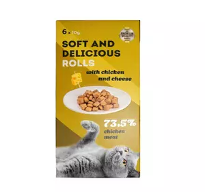 Рулетики Soft and Delicious (Софт и Делішес) лакомство для кошек со вкусом курицы и сыра, 6 х 10 г Рулетики Soft and Delicious (Софт и Делішес) лакомство для кошек со вкусом курицы и сыра, 6 х 10 г