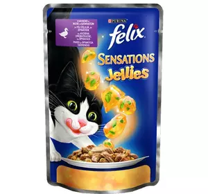 Вологий корм Фелікс Felix Sensations Jellies для котів шматочки з качкою і шпинатом в желе 85 г, Purina Вологий корм Фелікс Felix Sensations Jellies для котів шматочки з качкою і шпинатом в желе 85 г, Purina