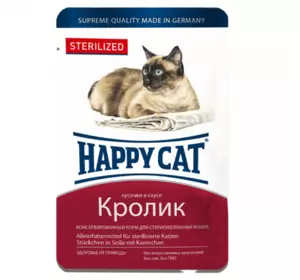 Консервований корм Happy Cat Btl sterilisiert Kaninchen Sossе з кроликом для стерелізованих кішок (шматочки в соусі), 100 г