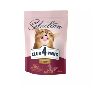 Повнораціонний сухий корм для дорослих котів CLUB 4 PAWS Selection (Клуб 4 Лапи Селекшн) з качкою, 300 г Повнораціонний сухий корм для дорослих котів CLUB 4 PAWS Selection (Клуб 4 Лапи Селекшн) з качкою, 300 г