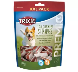 Ласощі для собак Trixie (TX-31803) Premio Chicken and Pollock Stripes XXL зі смаком лосося та курки 300 г Ласощі для собак Trixie (TX-31803) Premio Chicken and Pollock Stripes XXL зі смаком лосося та курки 300 г
