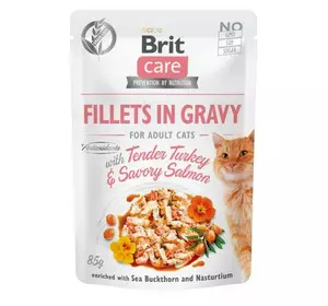 Вологий корм для котів Бріт Brit Care Cat pouch філе в соусі ніжна індичка та пікантний лосось 85 г