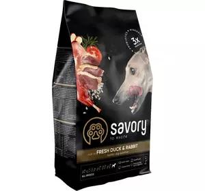 Корм Сейворі Savory Adult All Breeds Rich in Fresh Duck & Rabbit сухий зі свіжою качкою та кроликом, 12 кг Корм Сейворі Savory Adult All Breeds Rich in Fresh Duck & Rabbit сухий зі свіжою качкою та кроликом, 12 кг