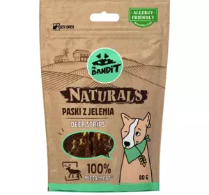 Ласощі для котів Містер Бандіт Mr.Bandit Натуралс смужки з оленя для собак, 80 г Ласощі для котів Містер Бандіт Mr.Bandit Натуралс смужки з оленя для собак, 80 г