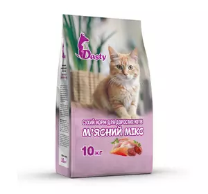 Сухий корм Dasty для дорослих кішок зі смаком м'ясний мікс, 10 кг Сухий корм Dasty для дорослих кішок зі смаком м'ясний мікс, 10 кг