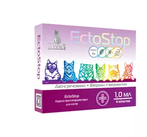 Краплі ЕктоСтоп Modes протипаразитарні для котів вагою 4-8кг (4 щт по 1 мл) Краплі ЕктоСтоп Modes протипаразитарні для котів вагою 4-8кг (4 щт по 1 мл)