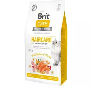Сухий корм для довгошерстих котів Бріт Brit Care Cat GF Haircare Healthy&Shiny Coat з лососем і куркою, 400 г