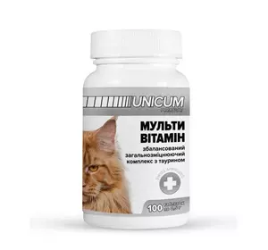 Мультивітаміни unicum premium для котів з таурином, загальнозміцнюючий комплекс 100 табл.