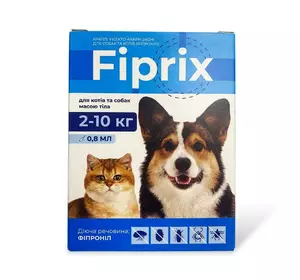 Протипаразитарні краплі Fiprix (Фіпрікс) для котів та собак вагою 2 - 10 кг (4 шт по 0.8 мл), Modes Протипаразитарні краплі Fiprix (Фіпрікс) для котів та собак вагою 2 - 10 кг (4 шт по 0.8 мл), Modes