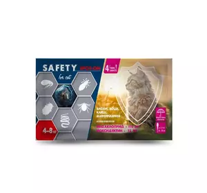 Протипаразитарні краплі SAFETY SPOT-ON для котів вагою від 4 до 8 кг (1 мл) №20 Протипаразитарні краплі SAFETY SPOT-ON для котів вагою від 4 до 8 кг (1 мл) №20