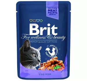 Brit Premium Cat (пауч) Кусочки в соусе с ТРЕСКОЙ для кошек / 100 гр
