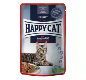 Вологий корм Happy Cat Culinary Voralpen Rind з яловичиною для котів (шматочки в соусі) пауч, 85 г Вологий корм Happy Cat Culinary Voralpen Rind з яловичиною для котів (шматочки в соусі) пауч, 85 г