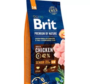 Сухий корм Бріт Brit Premium Senior S+M з м'ясом курки для дорослих собак дрібних і середніх порід, 3 кг