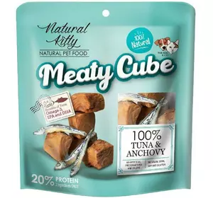 Ласощі для котів і собак Natural Kitty Meaty Cube у вигляді кубиків тунець та анчоуси 60 г Ласощі для котів і собак Natural Kitty Meaty Cube у вигляді кубиків тунець та анчоуси 60 г