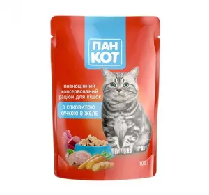Вологий корм для кішок Пан Кіт соковита качка в желе 100 г Вологий корм для кішок Пан Кіт соковита качка в желе 100 г