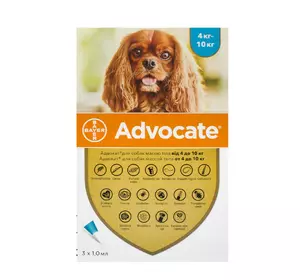 Краплі Адвокат для собак вагою від 4 до 10 кг (1 мл 1 піпетка) BAYER Краплі Адвокат для собак вагою від 4 до 10 кг (1 мл 1 піпетка) BAYER
