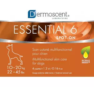 Dermoscent Essential 6 spot-on для догляду за шкірою/шерстю собак вагою 10-20 кг (оранжевий) 4х1.2 мл термін до 12.25 Dermoscent Essential 6 spot-on для догляду за шкірою/шерстю собак вагою 10-20 кг (оранжевий) 4х1.2 мл термін до 12.25
