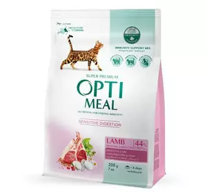 Сухой корм Optimeal з ягням для дорослих котів чутливим травленням 200 г