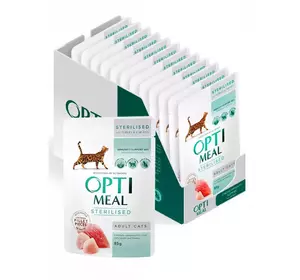 Вологий корм для стерилізованих/кастрованих котів Оптіміл Optimeal з індичкою та курячим філе в соусі (блок 12 шт x 85 г) Вологий корм для стерилізованих/кастрованих котів Оптіміл Optimeal з індичкою та курячим філе в соусі (блок 12 шт x 85 г)