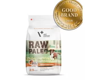Сухий корм для цуценят Vet Expert Raw Paleo Puppy Medium Turkey з індичкою, 2.5 кг Сухий корм для цуценят Vet Expert Raw Paleo Puppy Medium Turkey з індичкою, 2.5 кг