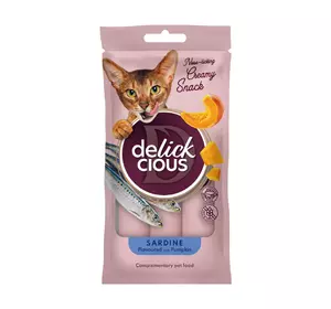 Крем-снеки для котів Делікшес Delickcious сардина з додаванням гарбуза ласощі для котів (4 шт х 15 г) Крем-снеки для котів Делікшес Delickcious сардина з додаванням гарбуза ласощі для котів (4 шт х 15 г)
