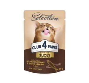 Консервований корм для котів CLUB 4 PAWS (Клуб 4 Лапи) Plus Selection з шматочками оселедця та салаки в желе, 80 г Консервований корм для котів CLUB 4 PAWS (Клуб 4 Лапи) Plus Selection з шматочками оселедця та салаки в желе, 80 г