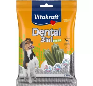 Ласощі для собак вагою 5 - 10 кг Вітакрафт Vitakraft Dental Stick 3in1 FRESH смачні палички для догляду за зубами з м’ятою, 120 г Ласощі для собак вагою 5 - 10 кг Вітакрафт Vitakraft Dental Stick 3in1 FRESH смачні палички для догляду за зубами з м’ятою, 120 г