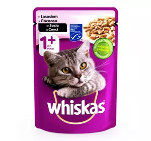 Вологий корм Whiskas (Віскас) з лососем в соусі для дорослих кішок 85 г Вологий корм Whiskas (Віскас) з лососем в соусі для дорослих кішок 85 г