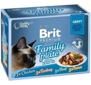 Набір павучів для кішок Brit Premium сімейна тарілка у соусі 12 шт х 85 г