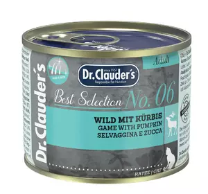 Консерва Dr. Clauder’s Best Selection №6 (Др.Клаудерс Бест Селекшн) для кішок з дичиною та гарбузом, 200 г Консерва Dr. Clauder’s Best Selection №6 (Др.Клаудерс Бест Селекшн) для кішок з дичиною та гарбузом, 200 г