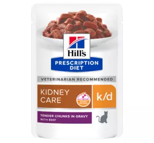 Вологий корм для котів Hill's Хіллс PD k/d для підтримки функції нирок з яловичиною, пауч 85 г Вологий корм для котів Hill's Хіллс PD k/d для підтримки функції нирок з яловичиною, пауч 85 г