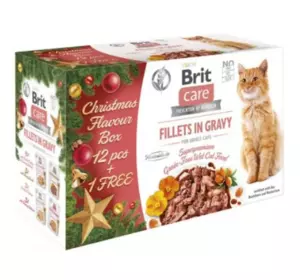 Вологий корм Бріт Brit Care Cat різдвяний набір для котів філе в соусі 12+1