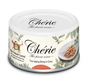 Вологий корм Cherie Hairball Control Tuna&Shrimp для котів (шматочки в соусі) для запобігання утворення шерстяних грудочок, 85 г