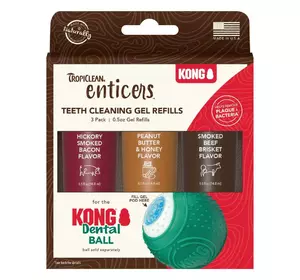 Набір для догляду за ротовою порожниною собак TropiClean Enticers для Kong Dental Ball гелі з різними смаками, 3 шт Набір для догляду за ротовою порожниною собак TropiClean Enticers для Kong Dental Ball гелі з різними смаками, 3 шт