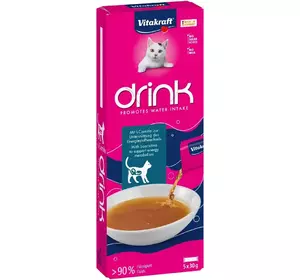 Апетитний напій для котів шматочками м’яса Вітакрафт Vitakraft CAT DRINK зі смаком лосося та L-карнітином 5 шт × 30 г Апетитний напій для котів шматочками м’яса Вітакрафт Vitakraft CAT DRINK зі смаком лосося та L-карнітином 5 шт × 30 г