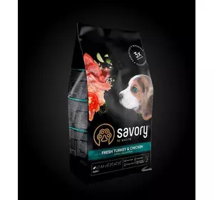 Сейворі Savory Puppy rich in Fresh Turkey & Chicken сухий корм для щенят (індичка та курка), 3 кг Сейворі Savory Puppy rich in Fresh Turkey & Chicken сухий корм для щенят (індичка та курка), 3 кг