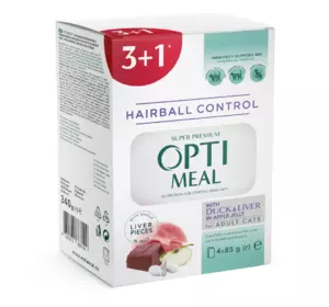 Набір вологого корму для кішок Оптіміл Optimeal з качкою та печінкою в яблучному желе з ефектом виведення шерсті (4 шт) Набір вологого корму для кішок Оптіміл Optimeal з качкою та печінкою в яблучному желе з ефектом виведення шерсті (4 шт)