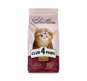 Повнораціонний сухий корм для дорослих котів CLUB 4 PAWS Selection (Клуб 4 Лапи Селекшн) з індичкою, 1.5 кг Повнораціонний сухий корм для дорослих котів CLUB 4 PAWS Selection (Клуб 4 Лапи Селекшн) з індичкою, 1.5 кг
