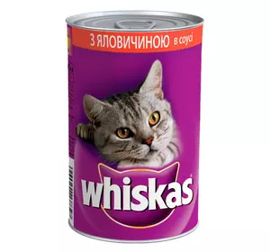 Консервований корм Віскас Whiskas з яловичиною шматочки в соусі 400 г Консервований корм Віскас Whiskas з яловичиною шматочки в соусі 400 г