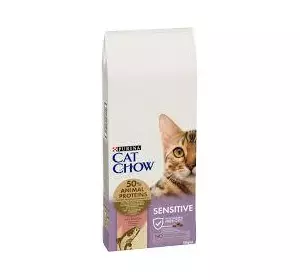 Сухий корм для дорослих котів із чутливою шкірою та травленням Cat Chow Sensitive з лососем 15 кг Сухий корм для дорослих котів із чутливою шкірою та травленням Cat Chow Sensitive з лососем 15 кг