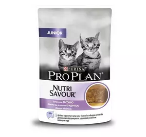 Вологий корм для кошенят Purina Pro Plan Junior Nutrisavour шматочки у паштеті з індичкою 75 г Вологий корм для кошенят Purina Pro Plan Junior Nutrisavour шматочки у паштеті з індичкою 75 г