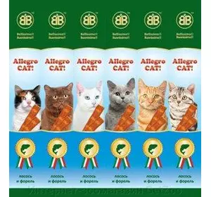 Ковбаски для котів Allegro Cat з лососем і фореллю 6х5 м Ковбаски для котів Allegro Cat з лососем і фореллю 6х5 м