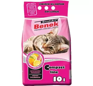 Наповнювач бентонітовий Супер Бенек Super Benek Compact Citrus для котячих туалетів цитрус (дрібний), 10 л Наповнювач бентонітовий Супер Бенек Super Benek Compact Citrus для котячих туалетів цитрус (дрібний), 10 л