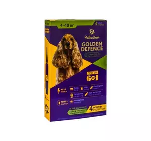Краплі на холку Golden Defence (Голден дефенс) від паразитів для собак вагою 4-10 кг 1 піпетка Palladium Краплі на холку Golden Defence (Голден дефенс) від паразитів для собак вагою 4-10 кг 1 піпетка Palladium