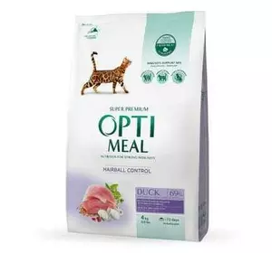 Сухий корм Optimeal для котів з ефектом виведення шерсті качка 4 кг