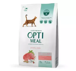 Сухий корм Optimeal з високим вмістом яловичини та сорго для стерелізованих кішок 4 кг