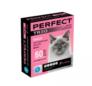 Краплі протипаразитарні PerFect TRIO для кішок до 4 кг упаковка №3 піпетки по 0.6 мл Ветсинтез Краплі протипаразитарні PerFect TRIO для кішок до 4 кг упаковка №3 піпетки по 0.6 мл Ветсинтез