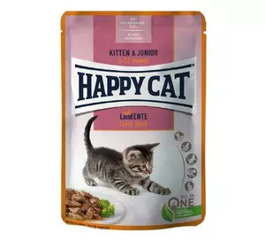 Вологий корм Happy Cat (Хеппі Кет) Kitten&Junior Land-Geflugel з качкою для кошенят (шматочки в соусі), 85 г Вологий корм Happy Cat (Хеппі Кет) Kitten&Junior Land-Geflugel з качкою для кошенят (шматочки в соусі), 85 г