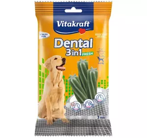 Ласощі для собак вагою від 10 кг Вітакрафт Vitakraft Dental Stick 3in1 FRESH смачні палички для догляду за зубами з м’ятою, 180 г Ласощі для собак вагою від 10 кг Вітакрафт Vitakraft Dental Stick 3in1 FRESH смачні палички для догляду за зубами з м’ятою, 180 г