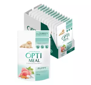 Вологий корм для цуценят Оптіміл Optimeal з індичкою та морквою у соусі (блок 12 шт x 100 г) Вологий корм для цуценят Оптіміл Optimeal з індичкою та морквою у соусі (блок 12 шт x 100 г)